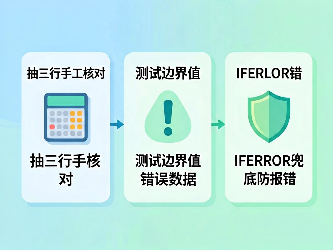 公式验证三招:抽三行手工核对 / 测试边界值 / IFERROR兜底防报错