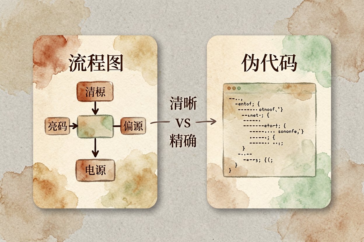 配图4流程图 vs 伪代码