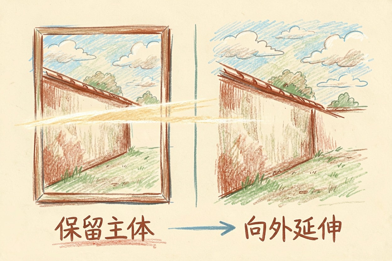 配图1传统裁切与 AI 延展对比