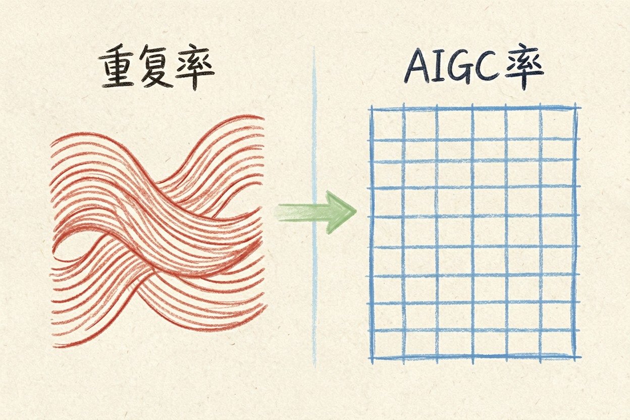 配图1重复率与 AIGC 率双指标