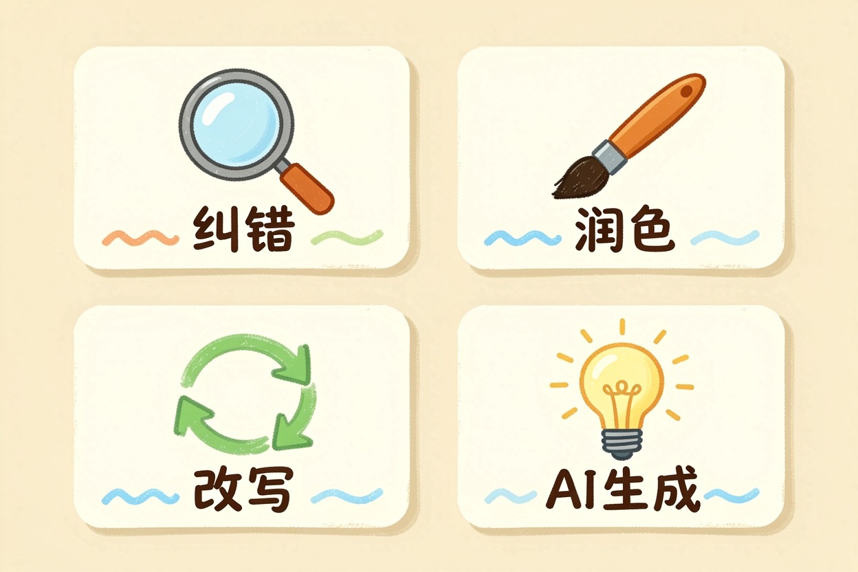 配图2核心功能:纠错、润色、改写、AI生成