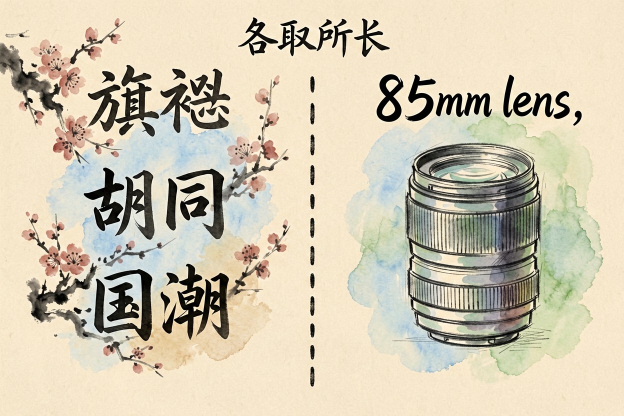 配图2中文写法：主体场景用中文，摄影术语用英文
