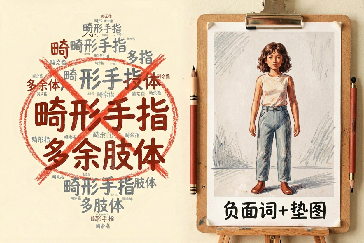 配图3负面提示词与垫图：两招一起用