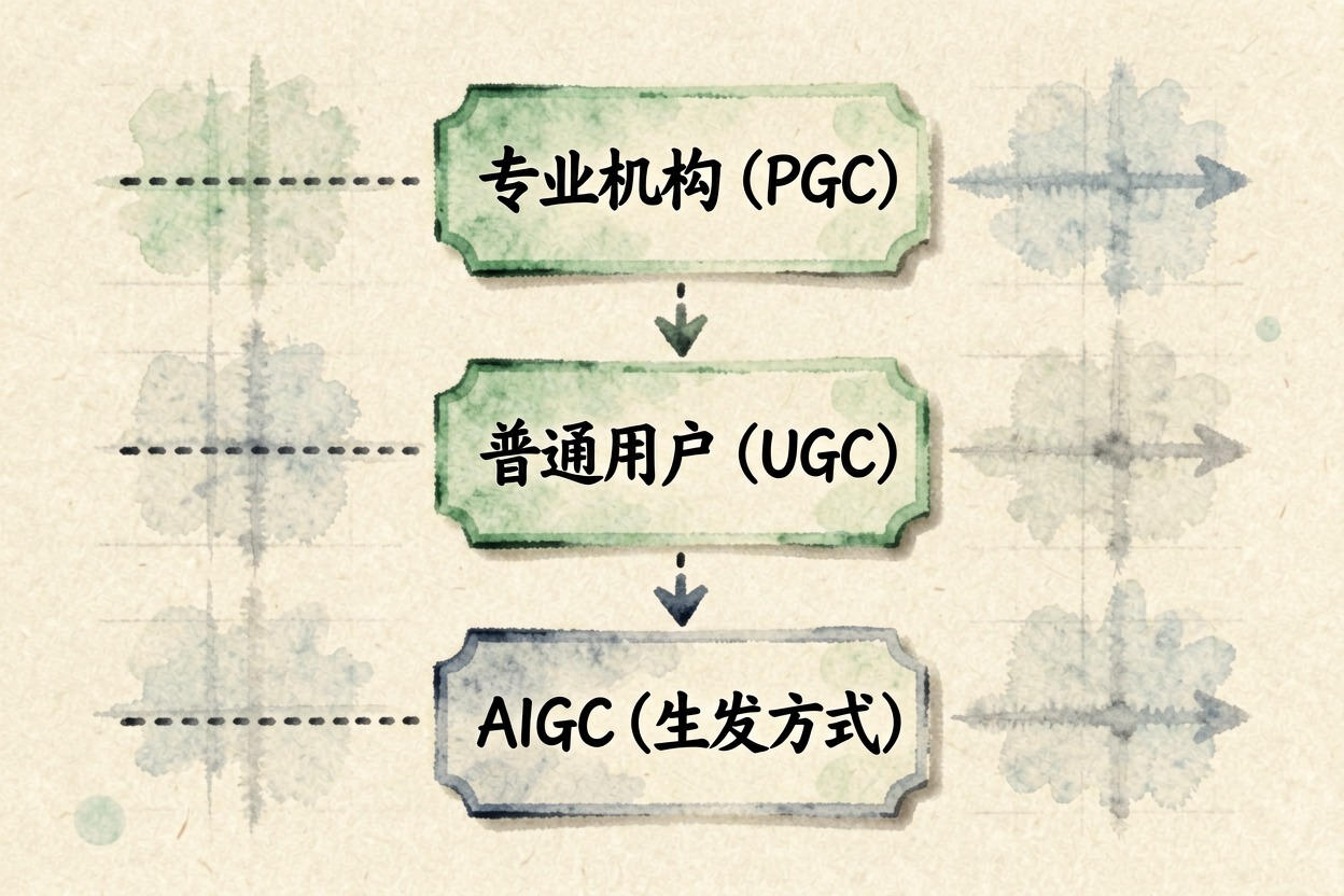 配图3PGC、UGC 与 AIGC 的维度差异