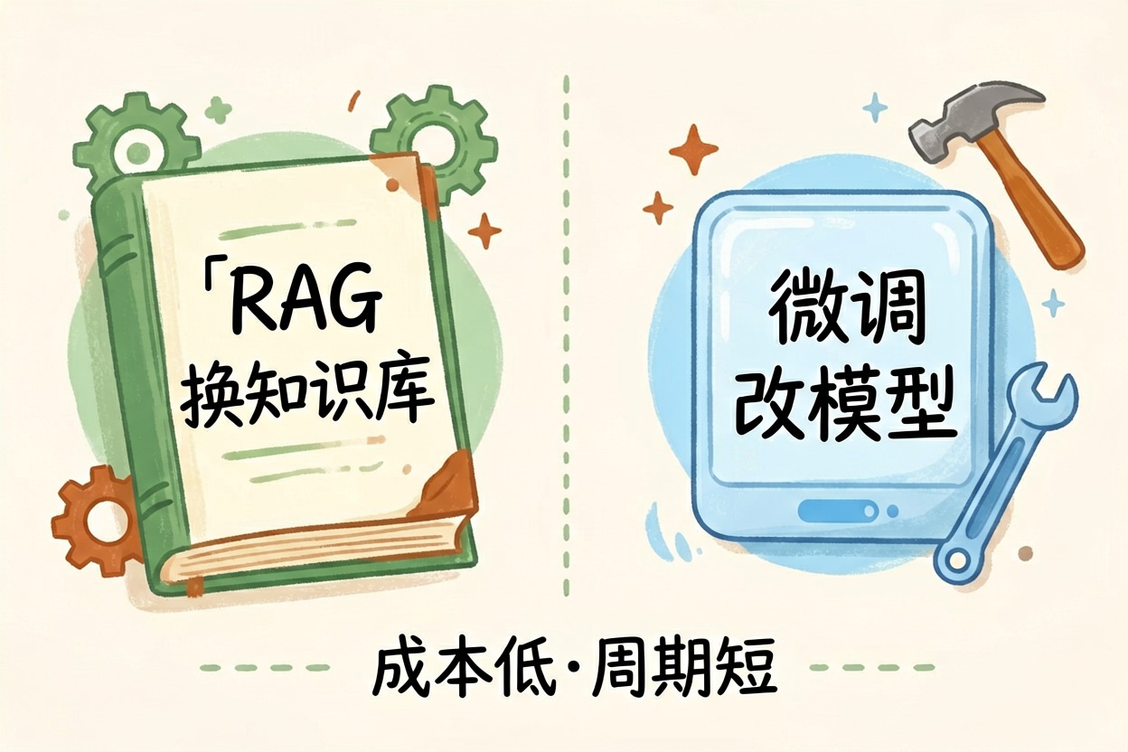 配图3RAG vs 微调：换资料 vs 改模型